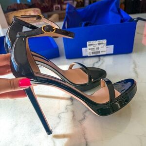 Stuart Weitzman Black Parent Ankle Strap Nudist Disco Heels 8.5